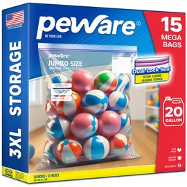 Peware Large 20 Gallon Storage Bags with Double Zippers, Plastic Bags for Clothes, Blankets, and Closet Organization, 24"x32" [15 COUNT]