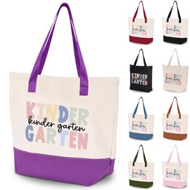 HIFA Kindergarten Teacher Tote Bag for School, Canvas Tote Bag - Top Zipper Closure - Gift for Kindergarten School Teachers