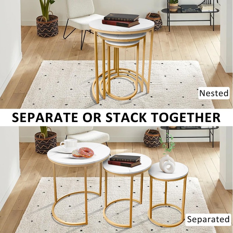 AT-VALY Nesting Tables Coffee Table Set of 3,Round Side Table