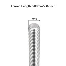 sourcing map Fully Threaded Rod M10 x 200mm 1.5mm Thread Pitch 304 Stainless Steel Right Hand Threaded Rods Bar Studs 3 Pack
