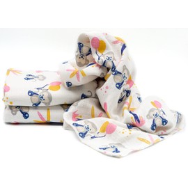 Clevere Kids Muslin Cloths Printed Stars and Animals Pack of 3 Absorbent Burp Cloths 70 x 80 cm Oeko-Tex (Cheeky Monkey Pink-Navy)