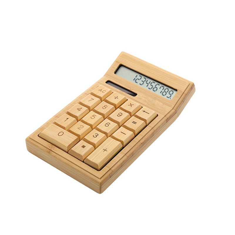 Eco-friendly Bamboo Electronic Calculator Counter Standard Function 12 Digits Solar