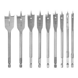 sourcing map 9Pcs Spade Drill Bit Paddle Flat Bits Set Wood Hole Cutter with Quick Change 1/4 Inch Hex Shank for Woodworking Fiberglass, Silver Tone