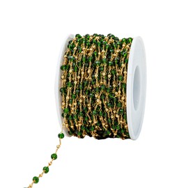 YoungJewl 2 Yards Faceted 3mm Crystal Rosary Beads Chain with Brass Gold Beads Chain for Jewelry Making Bracelet Necklace Sewing DIY Crafts(Green)