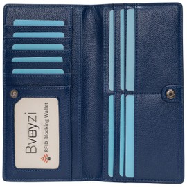 RFID Blocking Ultra Slim Real Leather Credit Card Holder Clutch Wallets for Women (Navy Blue)