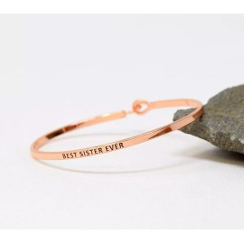 Curated Trinkets BEST SISTER EVER | Inspired Message Engraved Simple Bangle | ROSE