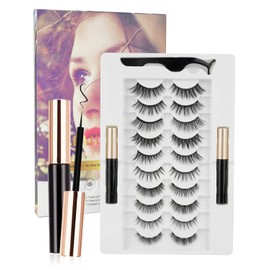 Rantizon Magnetic Eyelashes with Eyeliner 10 Pairs Reusable Eye Lashes and 2 Tubes of Magnetic Eyeliner, Reusable Magnetic Fake Eyelashes with Tweezers Natural Eyelashes Easy to Wear (10 pairs)