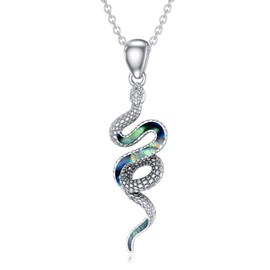 LONAGO Snake Pendant Necklace for Women Silver Snake Necklace with Abalone Shell Gift