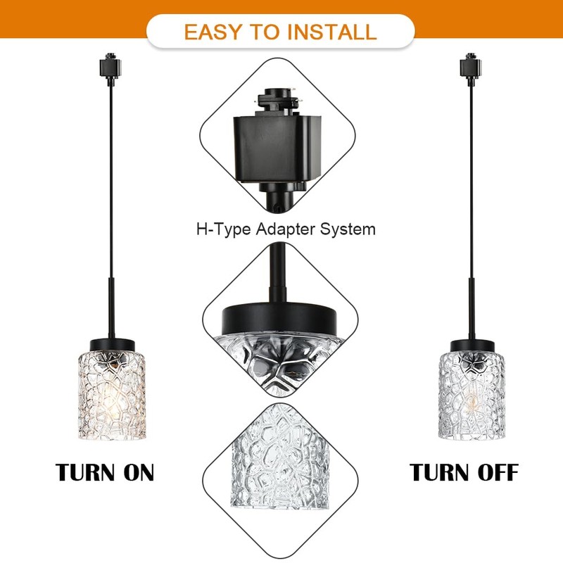 VINLUZ 3-Pack H-Type Track Lighting Pendant Fixture with Clear Glass