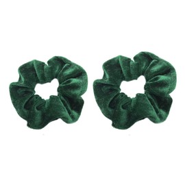 2 x (Pair) Girls Women's Premium Girls Velvet Scrunchies Soft Hair Elastic Hair Bobble Ties Set (Emerald/Dark Green)