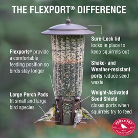 Perky-Pet 334-1SR Squirrel-Be-Gone Max Large Wild Bird Feeder with Flexports, Squirrel Proof Bird Feeder with Weight-Activated Perches - 4LB Seed Capacity