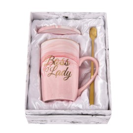 Boss Lady - Taza de café para mujer, regalo para jefe, mujer, taza de agradecimiento para el día del jefe, taza para jefe, jefe, dama, tazas con impresión de oro, 14 onzas, con exquisita caja, cuchara