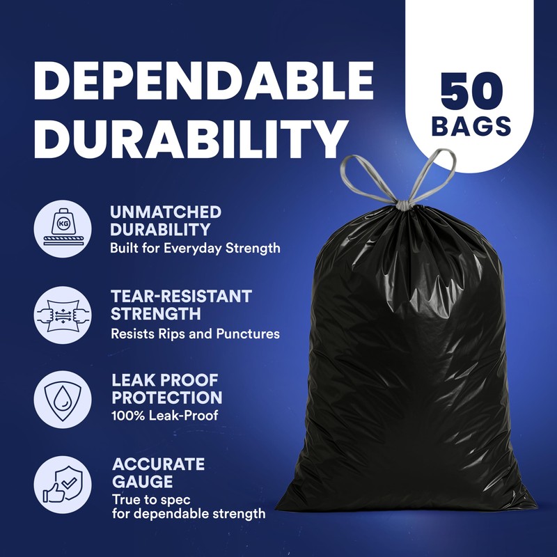 Plasticplace W13DSBKJR 13 Gallon Trash Bags │ 1.2 Mil │