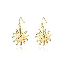 POTESSA Gold Sun Earrings for Women 18K Gold Plated Boho Spiral Sun Small Earrings for Women