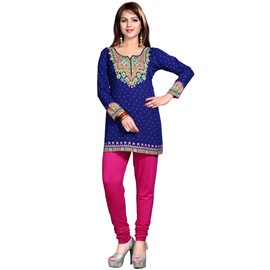 Maple Clothing Túnica india con estampado Kurti para mujer, Azul / Patchwork, 4XL