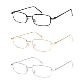 AMOMOMA Stylish Small rectangular Reading Glasses for Women,Blue Light Blocking Computer Readers reading glasses men AM6183 Gold/Silver/Black 2.00