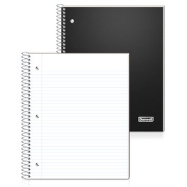 Dunwell College Ruled Spiral Notebook, 1 Subject Notebook 8.5 x 11, Protective Plastic Cover & Pocket Divider, 80 Sheets, Perforated Pages, One Subject School Notebook College Rule 8 1/2 x 11 Paper