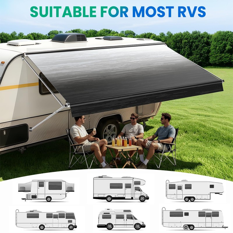 Maxztill RV Awning Fabric Replacement 16FT(Fabric 15'2") Black Fade