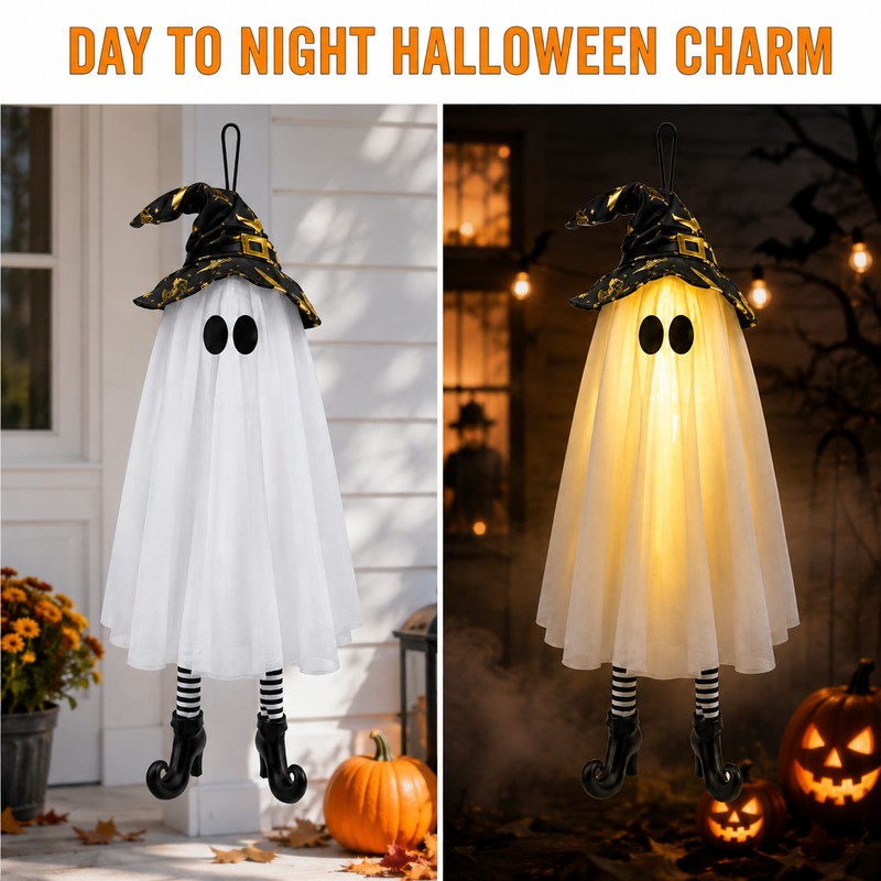 LED Light-Up Hanging Halloween Ghost Decorations – Spooky Floating Witch