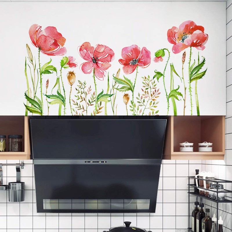 Fujitoya Wall Sticker Pink Flowers Purple Grass Kwai Wall Decor
