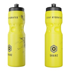 SHAHZ 2-Pack Drink Bottles 800ml, Lightweight, BPA Free Motivational Squeeze Water Bottle for Exercise, Gym, Bike, Cycling, Running, and All Outdoor Sports (Yellow)
