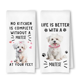ArtisaEura Funny Maltese Dog Kitchen Towels Set of 2, Maltese Gifts Dish Tea Towels for Kitchen Decor, Dog Mom Dad Lovers Owners Gifts Hand Towels for Bathroom, 16x24 Inches