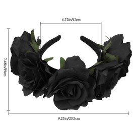 CAVETEE Black Flower Headband for Wkomen & Girls, Rose Flower Crown Rose Hair Wreath with Headband for Women