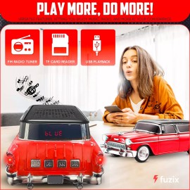 Fuzix WS-1955 Car Bluetooth Portable Speaker with LED AUX USB FM Rechargeable - Red