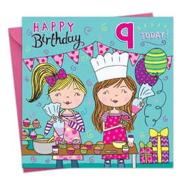 Twizler 9th Birthday Card for Girls - Baking & Cooking - Age 9 Happy Birthday Card for Girl - Daughter 9 Year Old Childrens Card - Granddaughter Birthday Card Age Nine