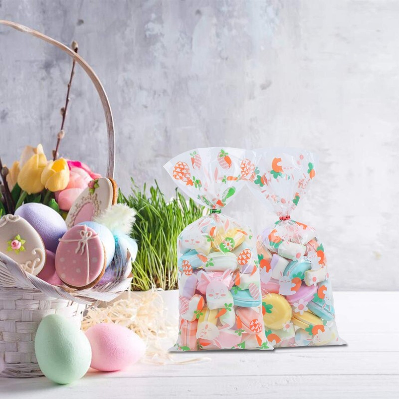 STEFORD Easter Clear Cellophane Bags,120PCS Clear Candy Cookie Treat Bags