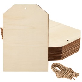 PINGEUI 20 Pcs 10 x 7 Inch Large Wooden Tags for Crafts, Unfinished Blank Wood Sign, Wooden Gift Tags Labels with Holes and 22cm Jute Twine for DIY Craft Supplies, Painting, Staining and Decorations