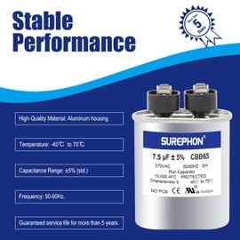 7.5 ±5% Mfd Capacitor 370V/440V Oval Run Start Capacitor for AC Motor Run or Fan Start and Cool or Heat Pump Air Conditioner
