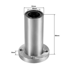 sourcing map 1pc LM20UU Extra Long Round Flange Linear Ball Bearing, 20mm Bore Dia, 32mm OD