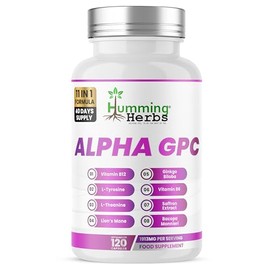 Humming Herbs Alpha GPC Complex 11-in-1 – Alpha-GPC, Lion’s Mane, Bacopa, L-Tyrosine, L-Theanine, Phosphatidylserine, Saffron, Vitamins B5 B6 B12 – 120 Vegan Capsules | 40 Day Supply