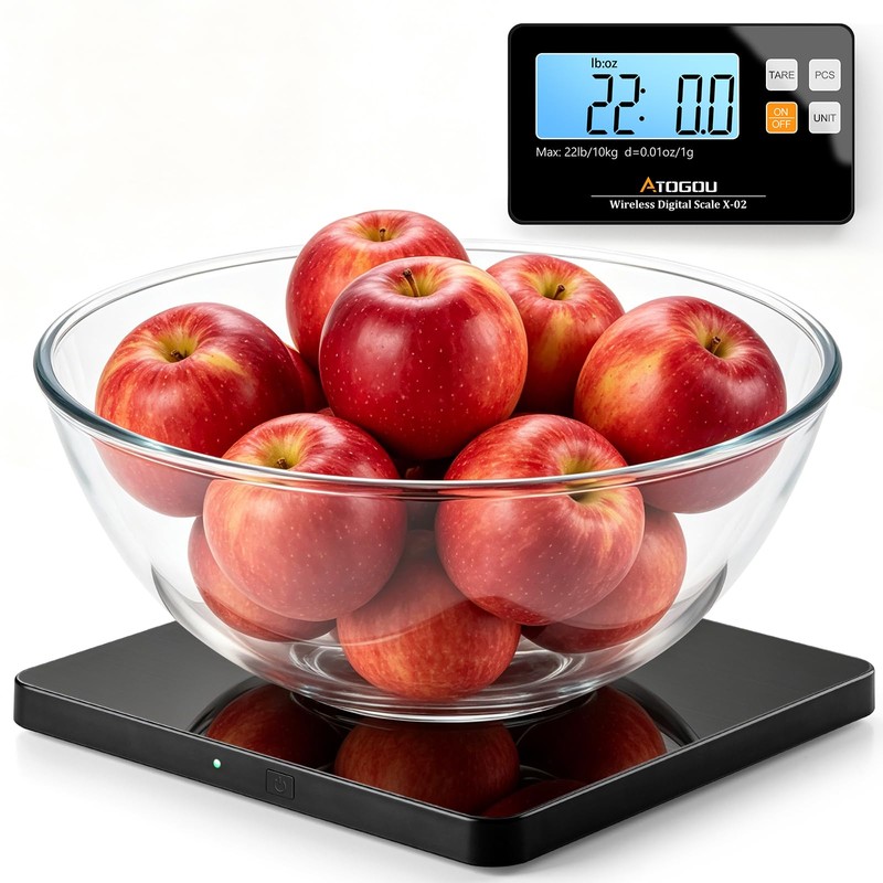 Atogou Wireless Kitchen Scale, 22lb/10kg Food Scale with Detachable Display