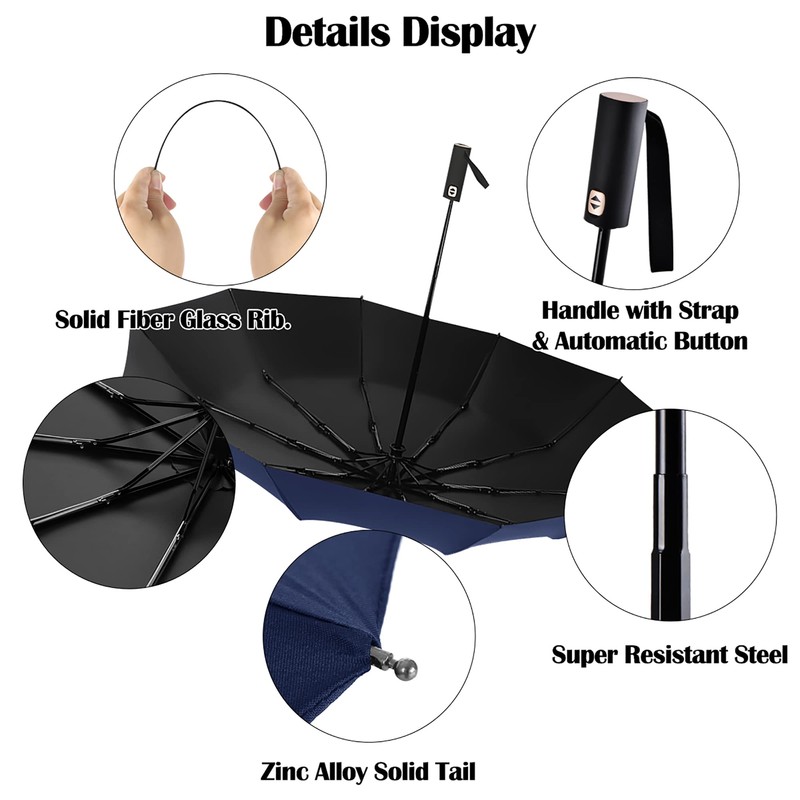 Gimars Portable Folding Automatic Windproof Umbrella with Telphon Coating 210T