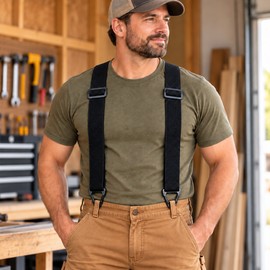 Heavy Duty Work Suspenders for Pants – Adjustable 1.5-Inch Wide Elastic Straps with Gripper Clasps for Everyday Wear