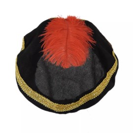 Novelty Giant Adult Renaissance Tudor Costume Period Medieval Hat Black Red Feather Gold Braid