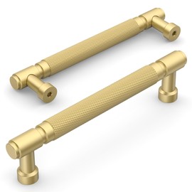 Amerdeco 10 Pack Brushed Gold knurled Cabinet Pulls 5 Inch(128mm) Hole Center Drawer Pulls Cabinet Hardware Kitchen Cabinet Handles for Bathroom ZH0072