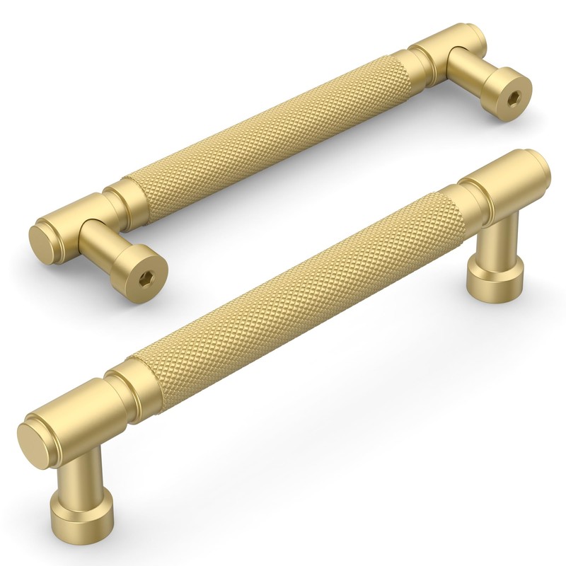 Amerdeco 10 Pack Brushed Gold knurled Cabinet Pulls 5 Inch(128mm)