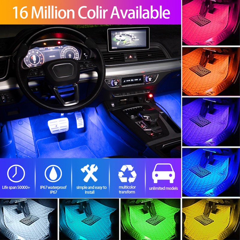 Car LED Strip Light, 4pcs 36 LED DC 12V Multicolor