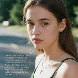 Iringnier Silver Cross Necklaces for Women Turquoise Cross Necklace Dainty Silver Pendant Jewelry Christmas Gifts