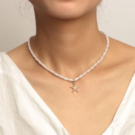 Pearl Choker Necklace for Women Starfish Pendant Necklace Pearl Beaded Necklace Summer Necklace Wedding Birthday Jewlery for Women(Starfish)