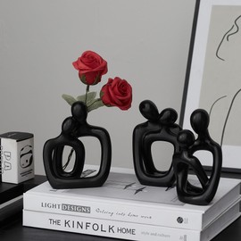 FJ Black Decorative Pair of Figures, Abstract Decoration for Living Room, Bedroom, Modern Lovers Hugging Sculptures for Table, Shelf, Bookcase Decoration, Wedding Anniversary Gifts for Couples