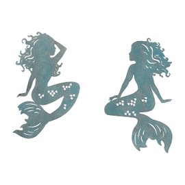 Oligsky 2 Pack Metal Mermaid Wall Decor Sculpture, Nautical Blue