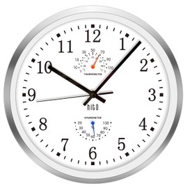 HITO 12 Inch Silent Wall Clock Battery Operated Non Ticking Glass Cover Silver Aluminum Frame, for Living Room Decor, Kitchen, Bedroom, Home Office (12" White)