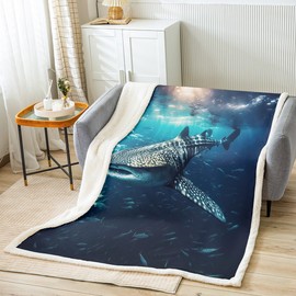 Shark Sherpa Whale Shark Fleece Throw Blanket - Ocean Marine Theme Plush Blanket for Sofa Couch Bed - Lightweight Fuzzy 50x60 Inch