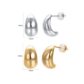 Airokiy Chunky Hoop Earrings Dupes Teardrop Earrings for Women 2 Pairs 14K Gold Plated Sterling Silver Lightweight Hypoallergenic Trendy Earrings Set
