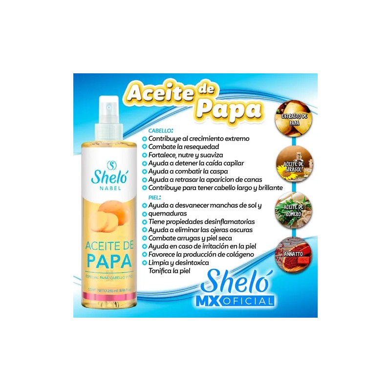 Aceite de papa 265 ml, aclara axilas y repara cabello