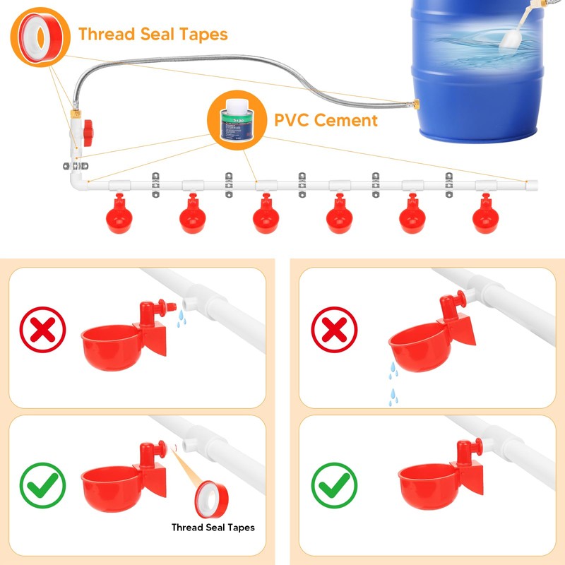 18 Pack Automatic Chicken Water Cups, Complete Set Pipeline Automatic